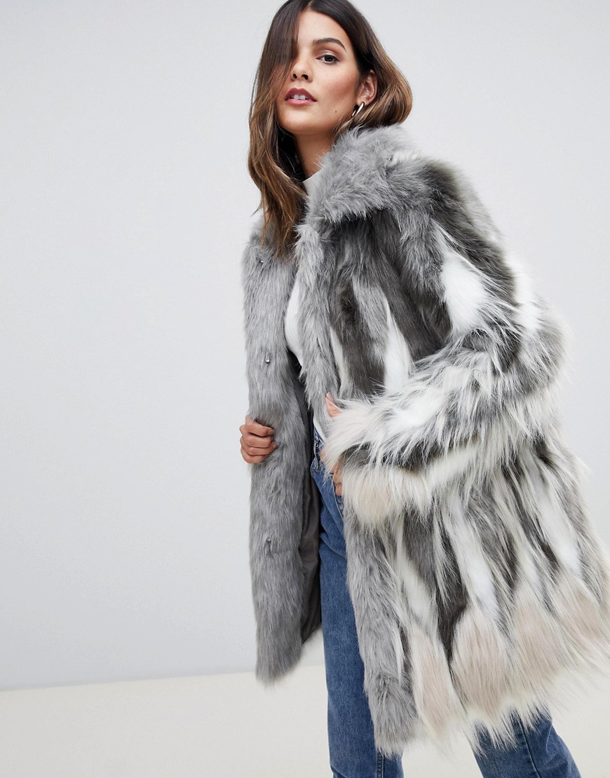 Urbancode faux fur coat with collar - Stag