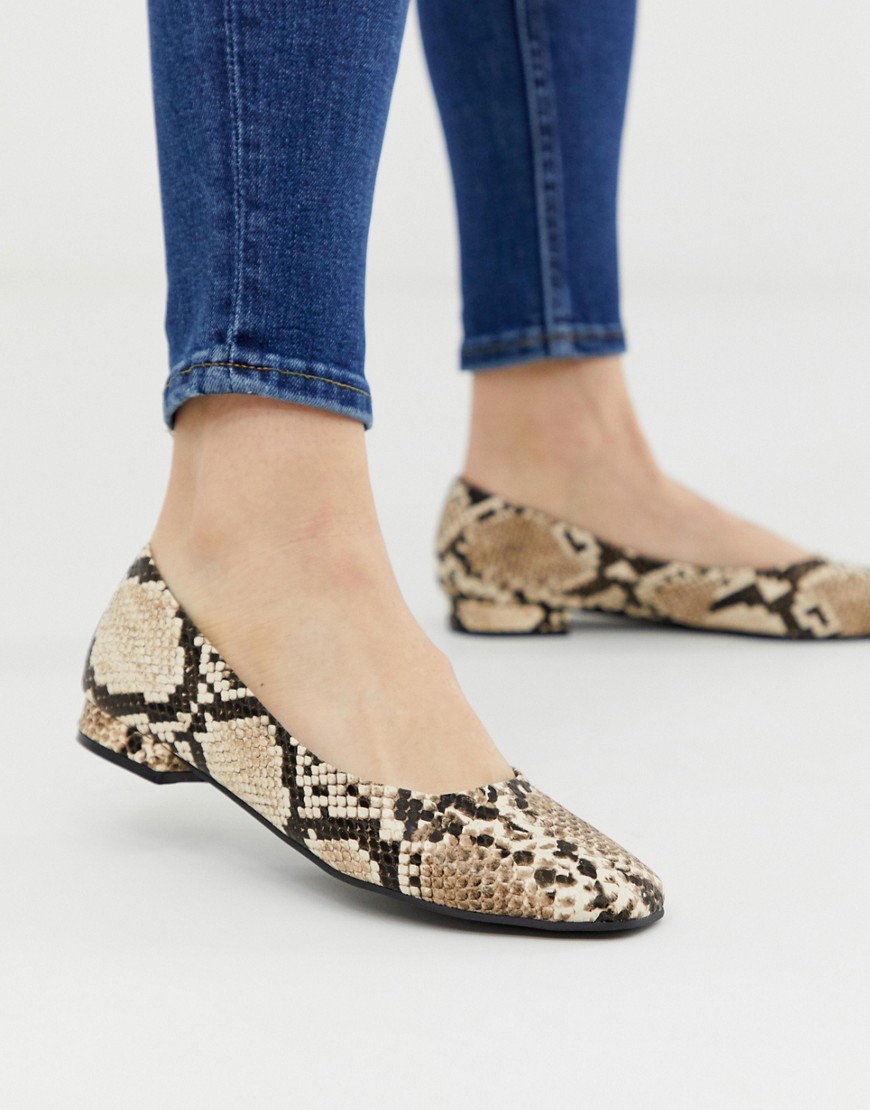 Accessorize square toe snake effect flat shoes