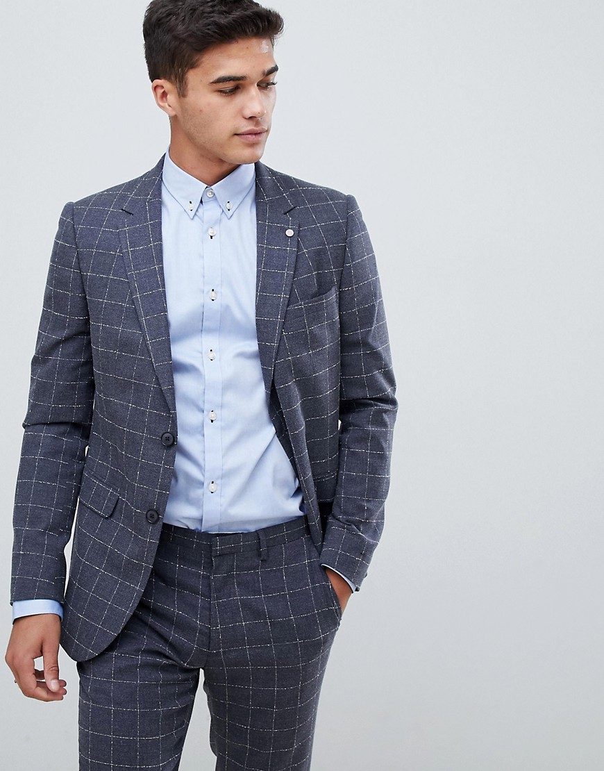 Burton Menswear skinny fit suit jacket in window pane check in grey