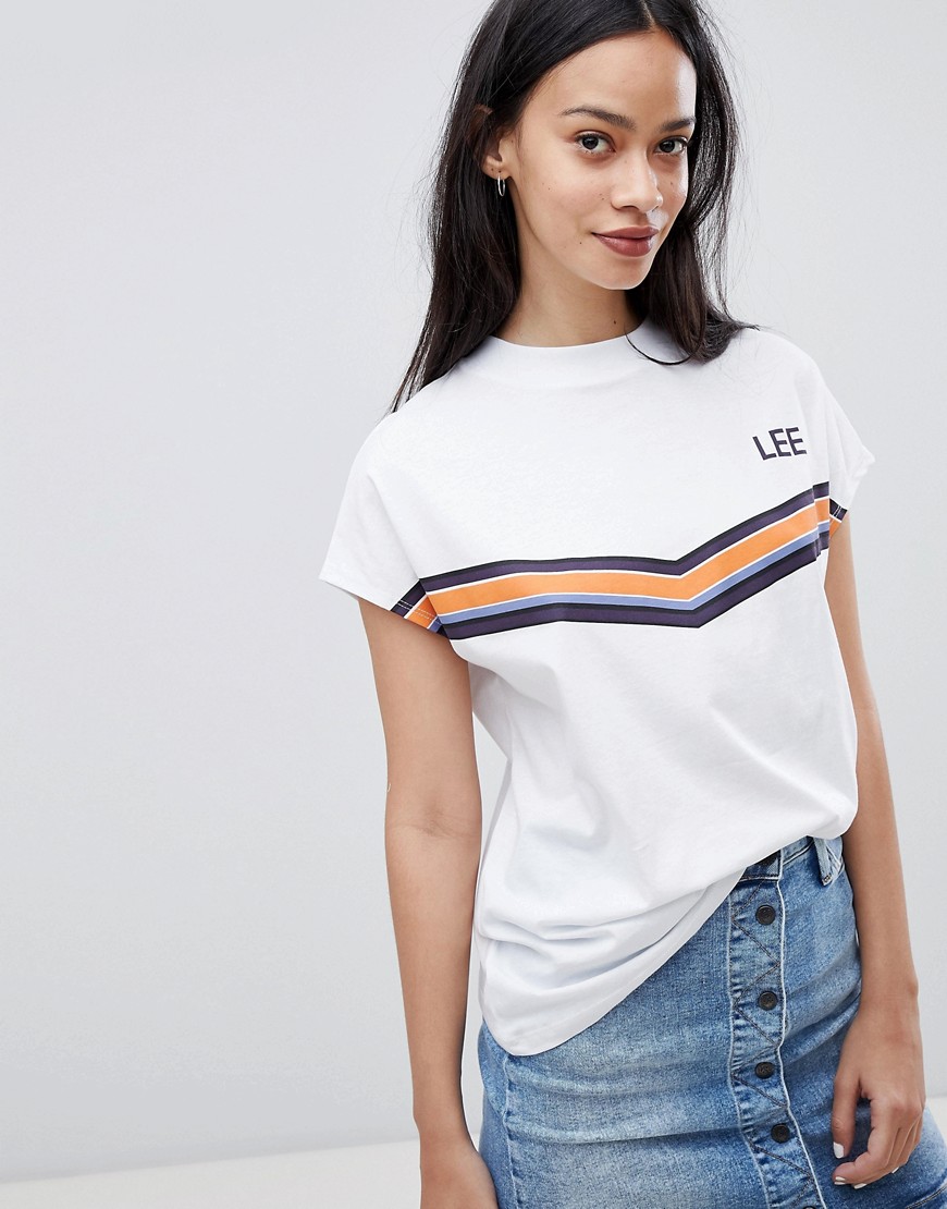 Lee High Neck T Shirt with Chevron Stripe and Logo