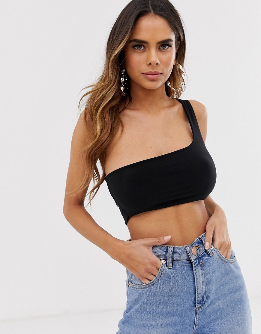 PrettyLittleThing basic crop top with one shoulder in black