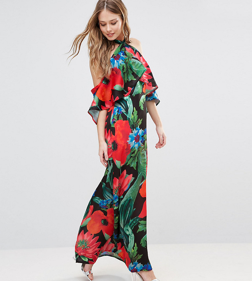 Every Cloud Dark Floral Halterneck Maxi With Ruffle