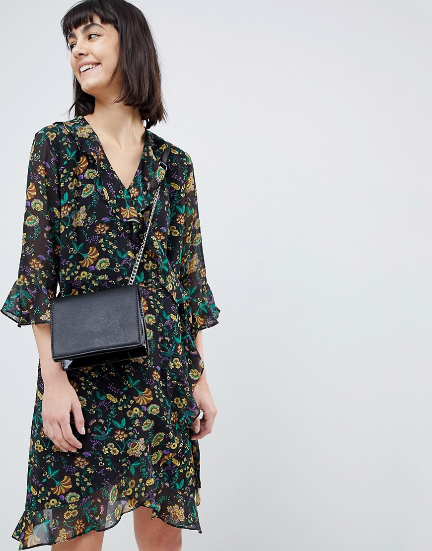 Selected Femme floral mini wrap dress with ruffles