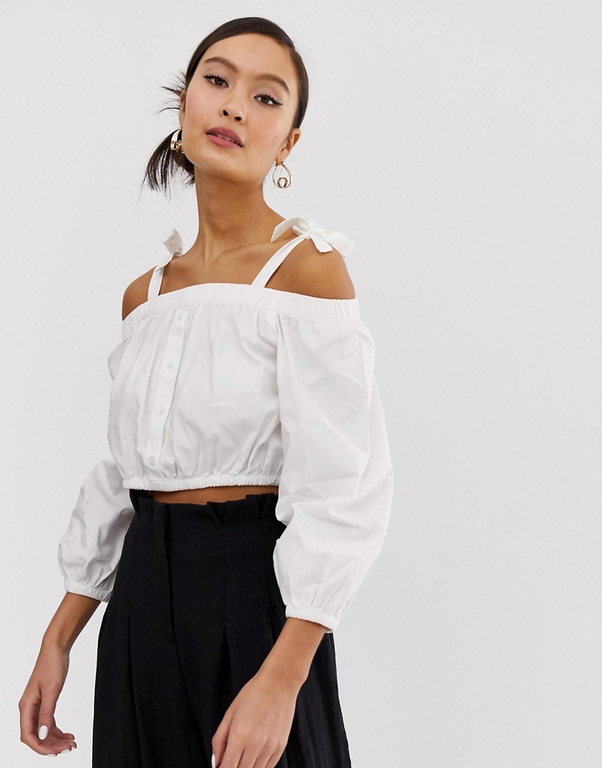 Monki off shoulder crpped blouse in white