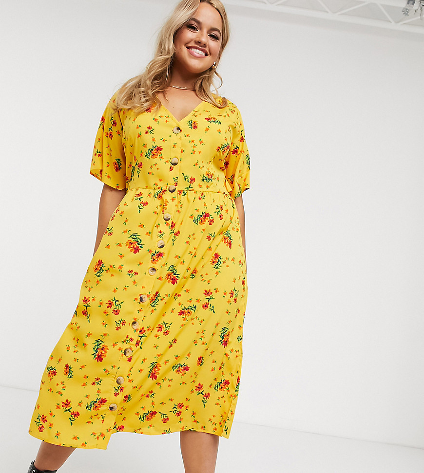 Wednesday's Girl Curve button down midi dress in spot print