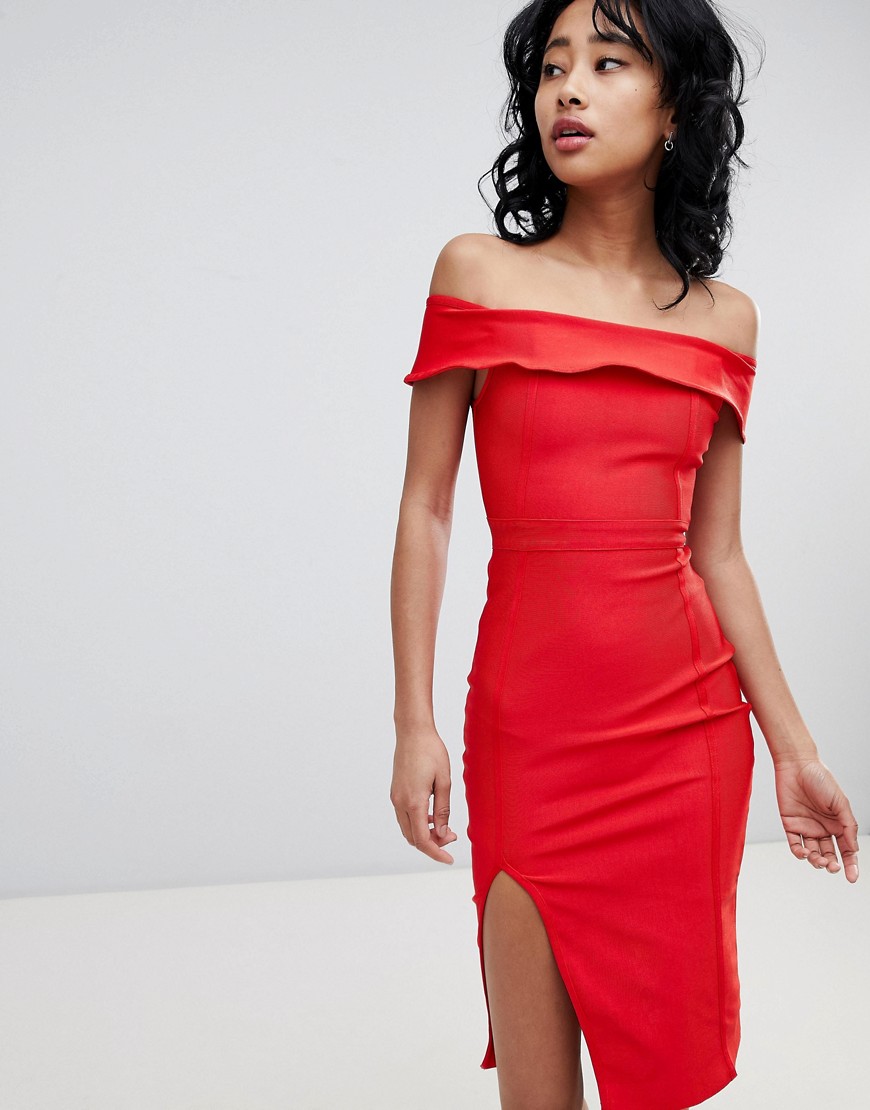 Love & Other Things Bardot Bandage Dress - Red