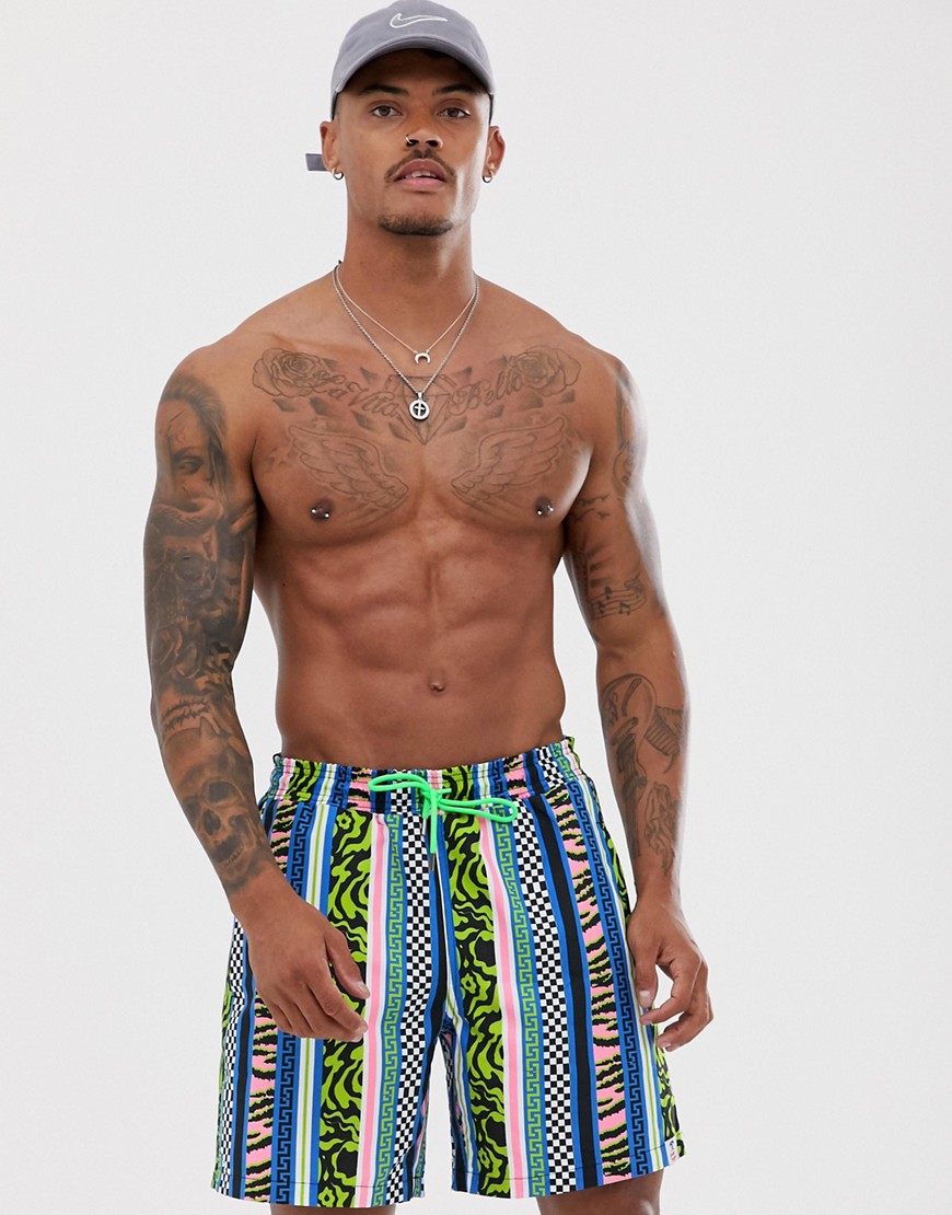 Hunky Trunks Mixed Print Swim Shorts in Mid Length