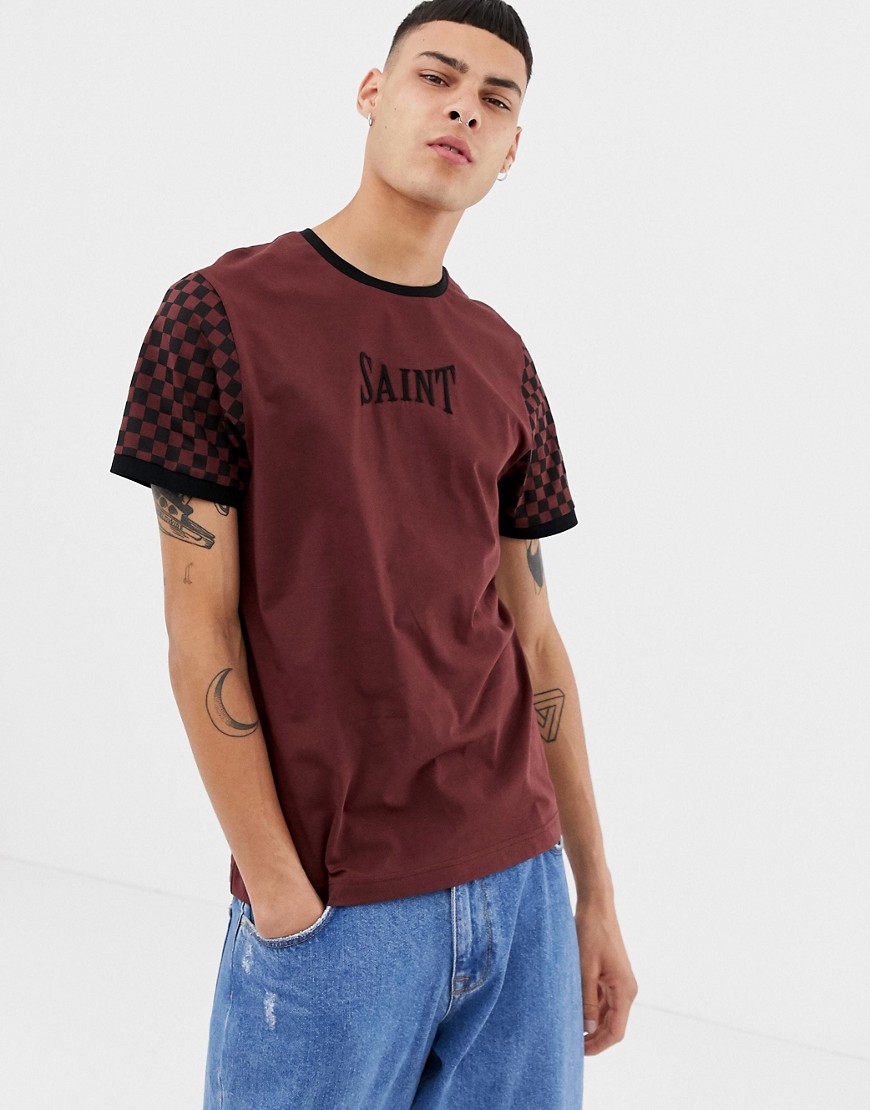 Brooklyn Supply Co t-shirt with checkerboard contrast sleeve