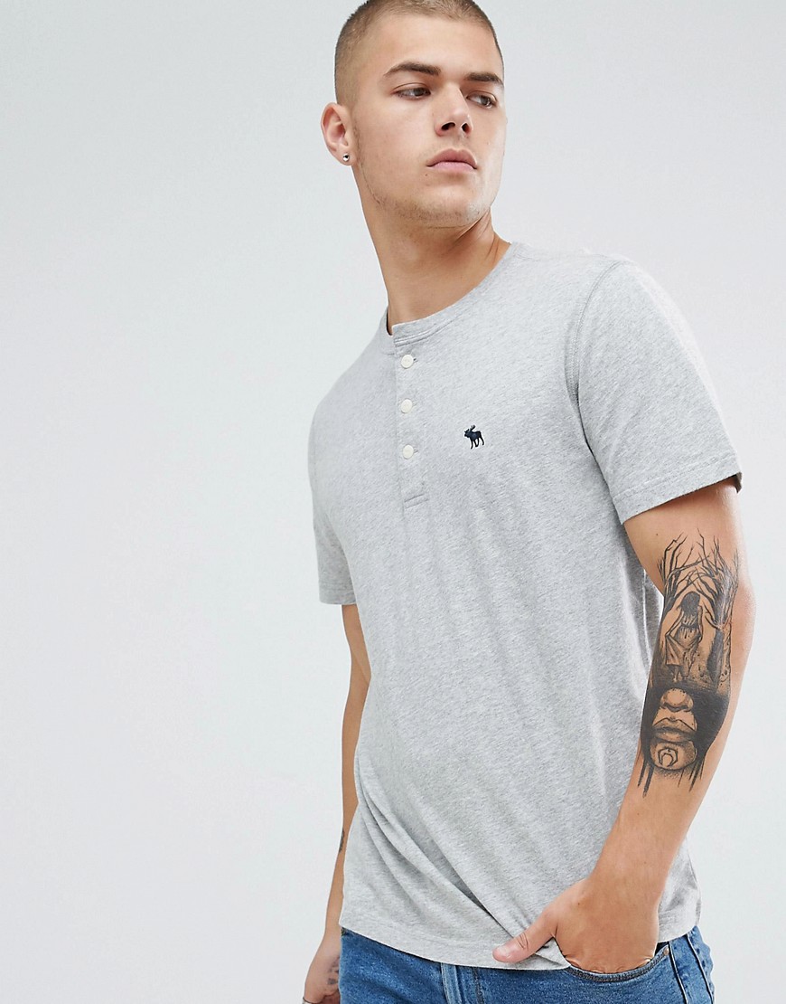 Abercrombie & Fitch icon logo henley t-shirt in grey marl
