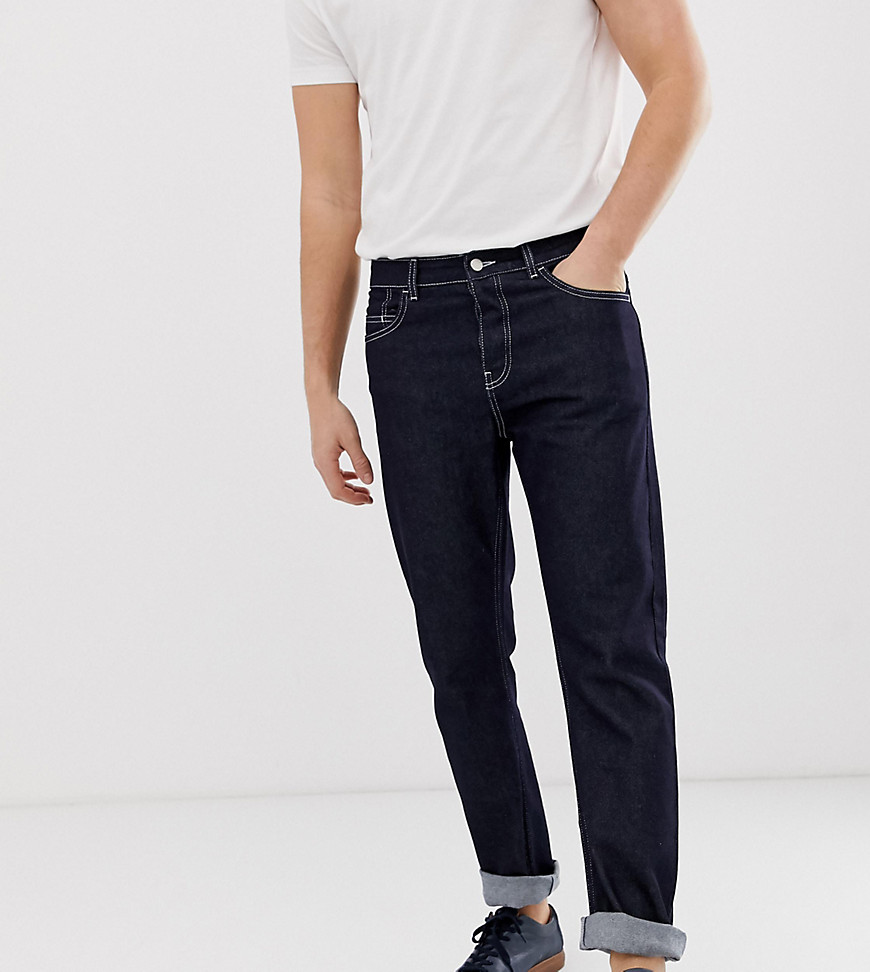 Noak straight leg jeans in indigo with white seams