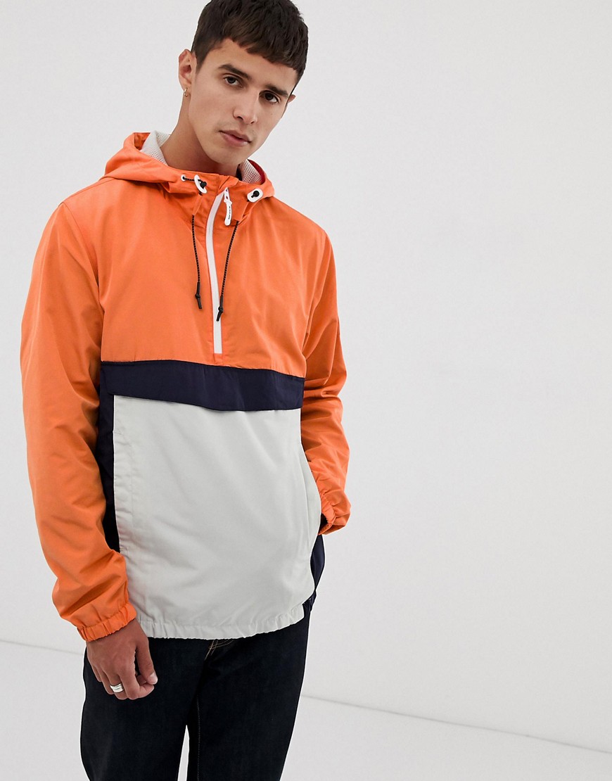 Tom Tailor half zip colour block anorak in orange