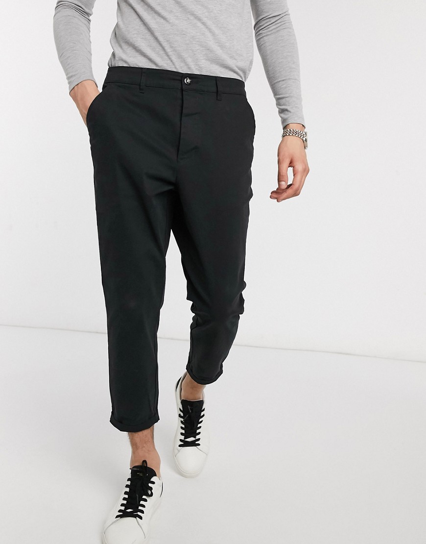 ASOS DESIGN tapered cropped chinos in black