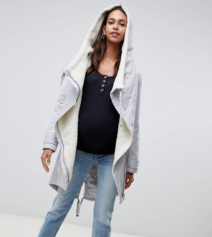 ASOS DESIGN Maternity waterfall parka with borg liner