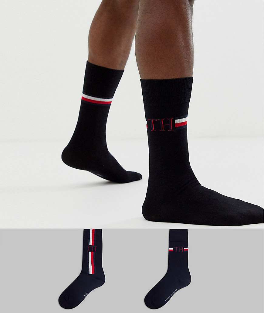 Tommy Hilfiger 2 pack iconic stripe socks in black