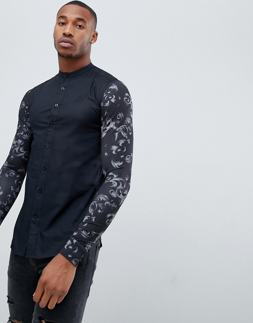 SikSilk shirt in black with contrast sleeves