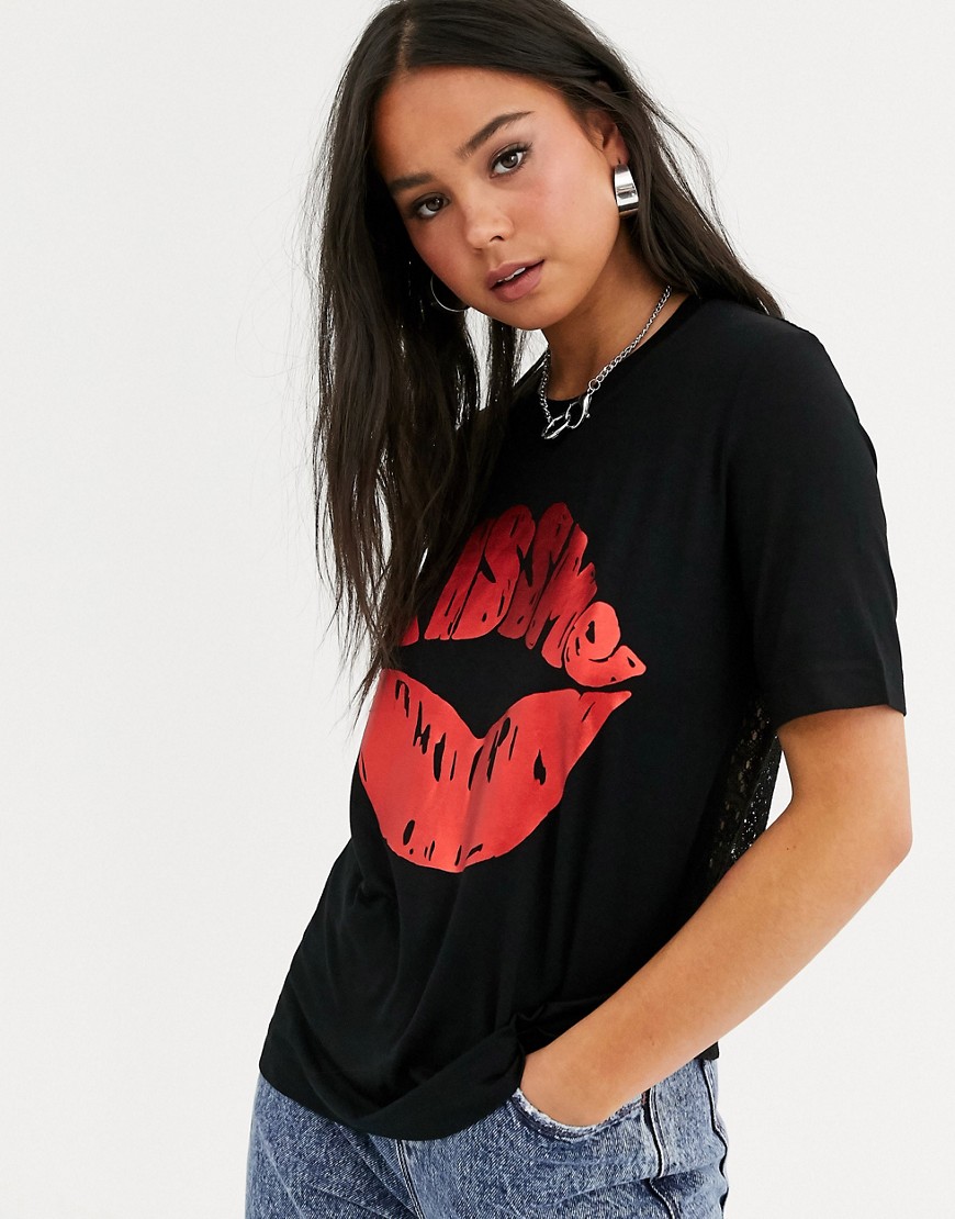 Love Moschino kiss my lips foil print t-shirt