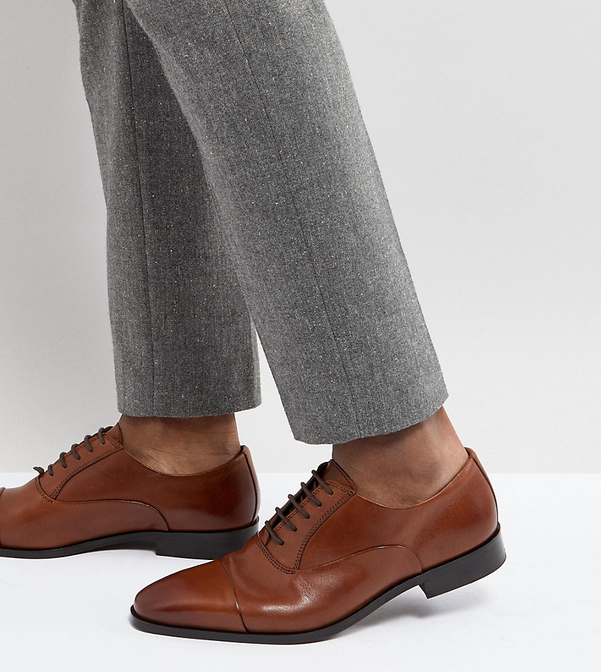 Dune Wide Fit Toe Cap Derby Shoes In Tan Leather