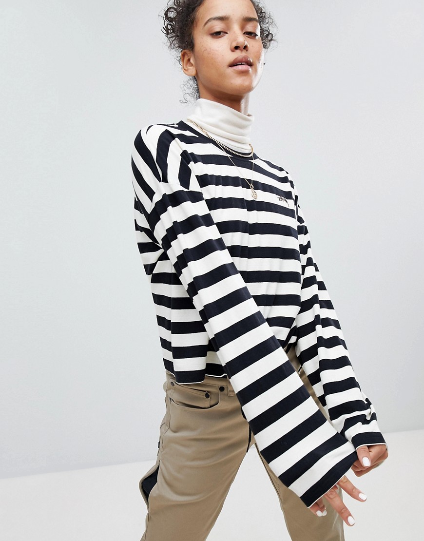 Stussy Long Sleeve Top In Stripe With Logo - Off white