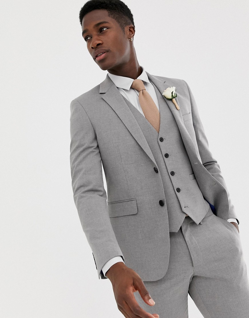 Burton Menswear wedding skinny fit suit jacket in light grey