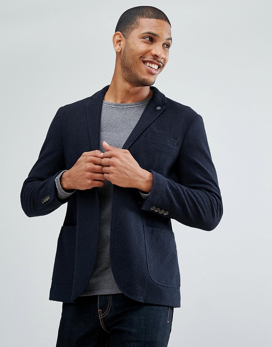 Selected Homme Slim Textured Cotton Blazer - Navy blazer