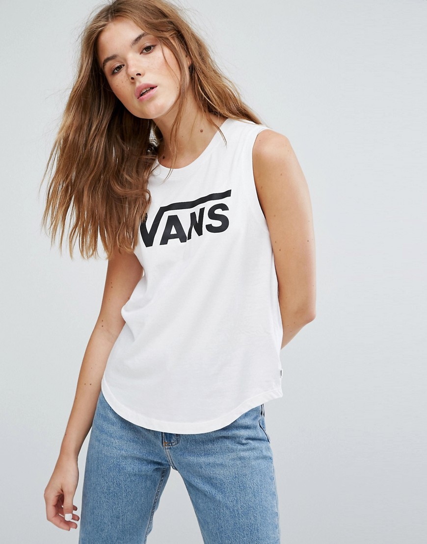 Vans Logo Muscle Tank Top In White - White