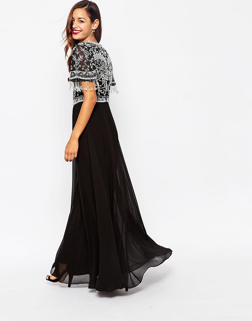 ASOS Beautiful Embellished Maxi Dress With Sequin Fringe Sleeves UK 6 ...