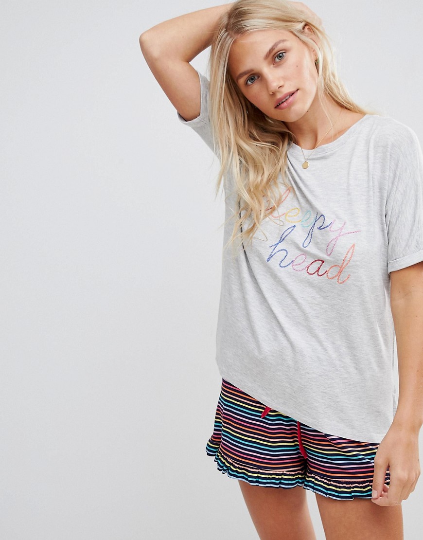 Oasis pyjama t-shirt with slogan print in off white
