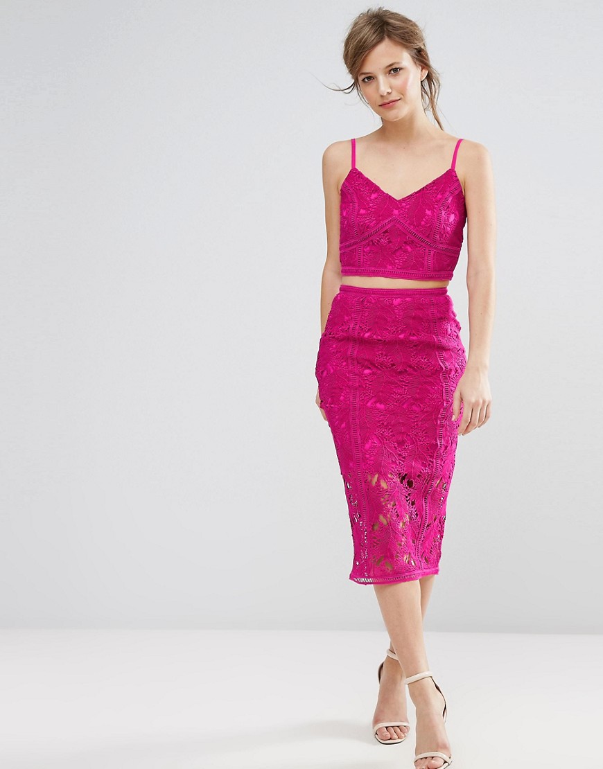 New Look Lace Midi Skirt - Bright pink