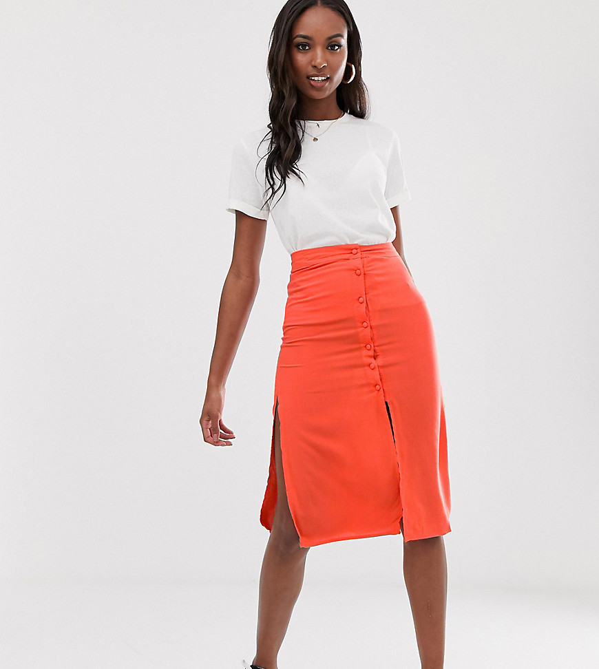 Brave Soul Tall lyn midi skirt with button detail