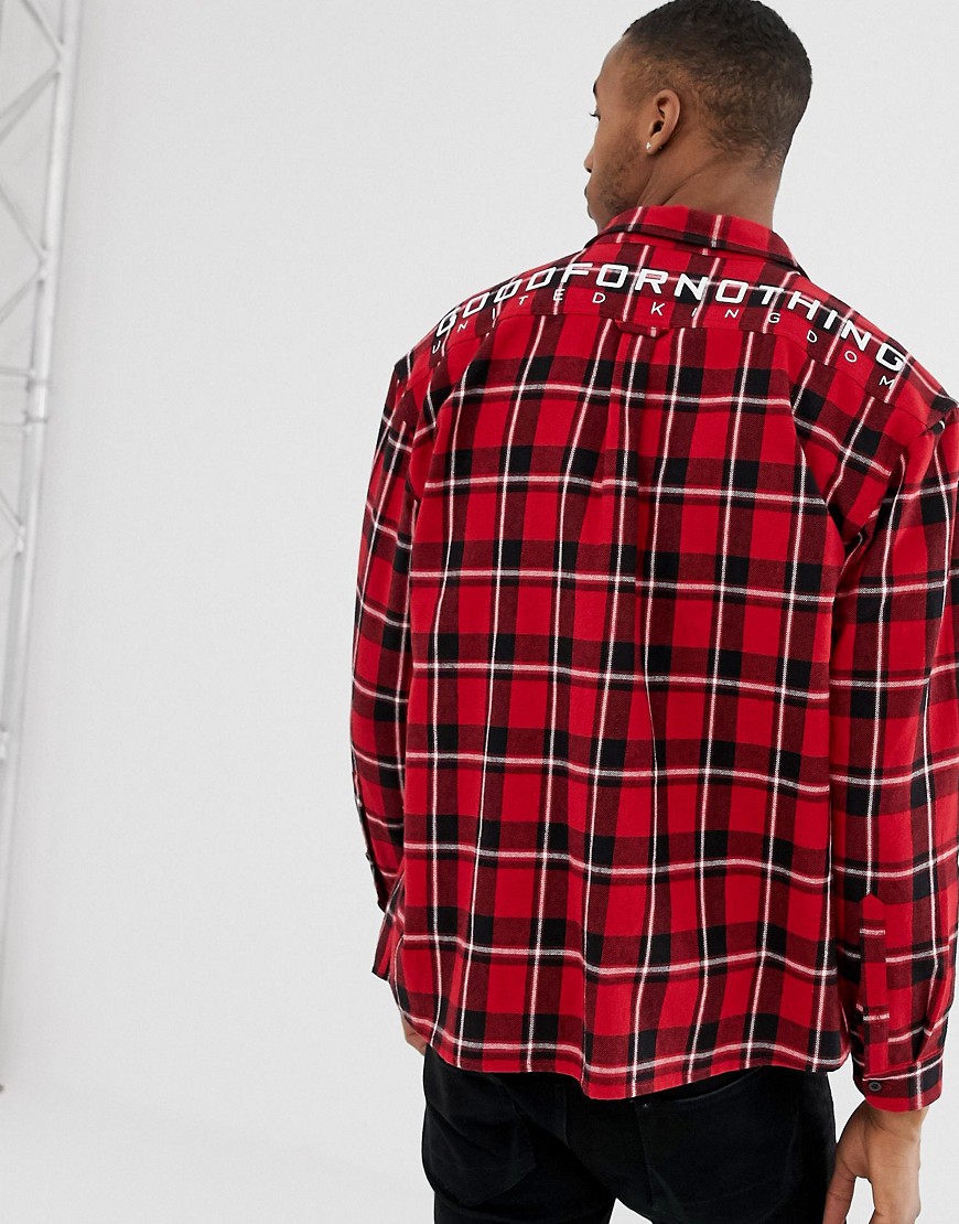 Good For Nothing oversized check shirt in red with back logo