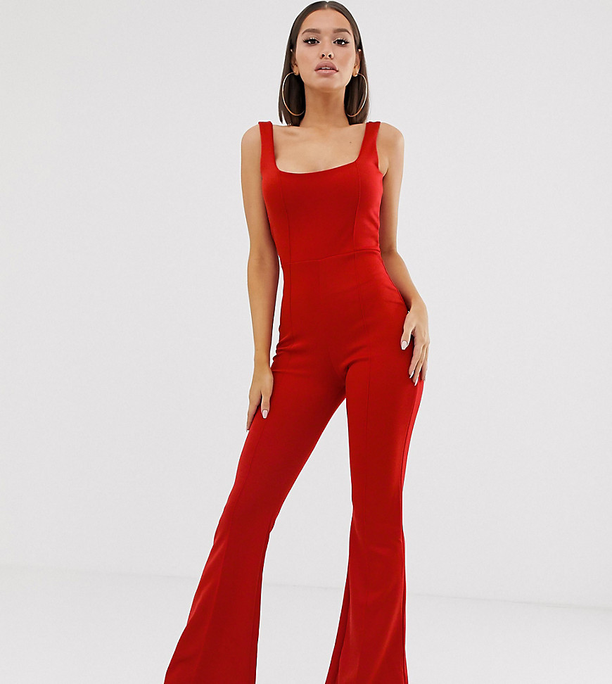 Missguided flare jumpsuit in red