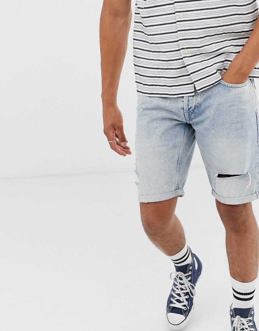 AllSaints slim fit denim shorts in lightwash