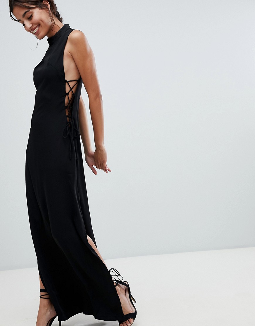 None The Richer Charo Lace Up Side Silk Blend Maxi Dress - Black