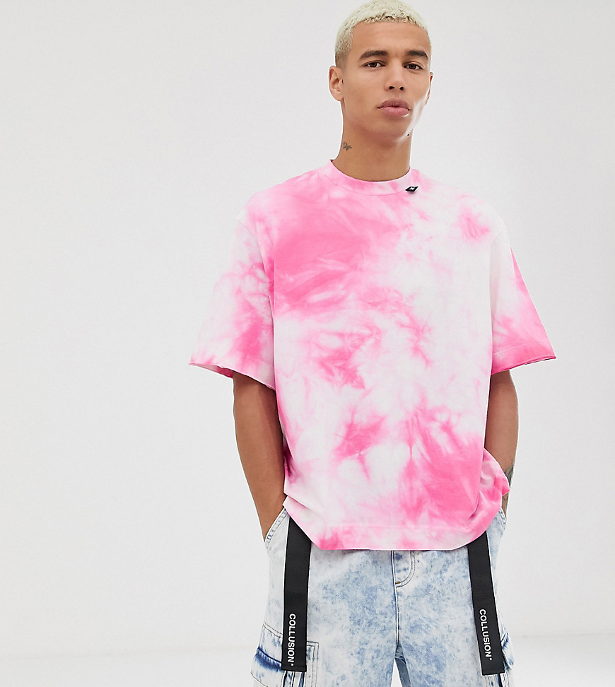 COLLUSION tie-dye t-shirt with tabs in pink