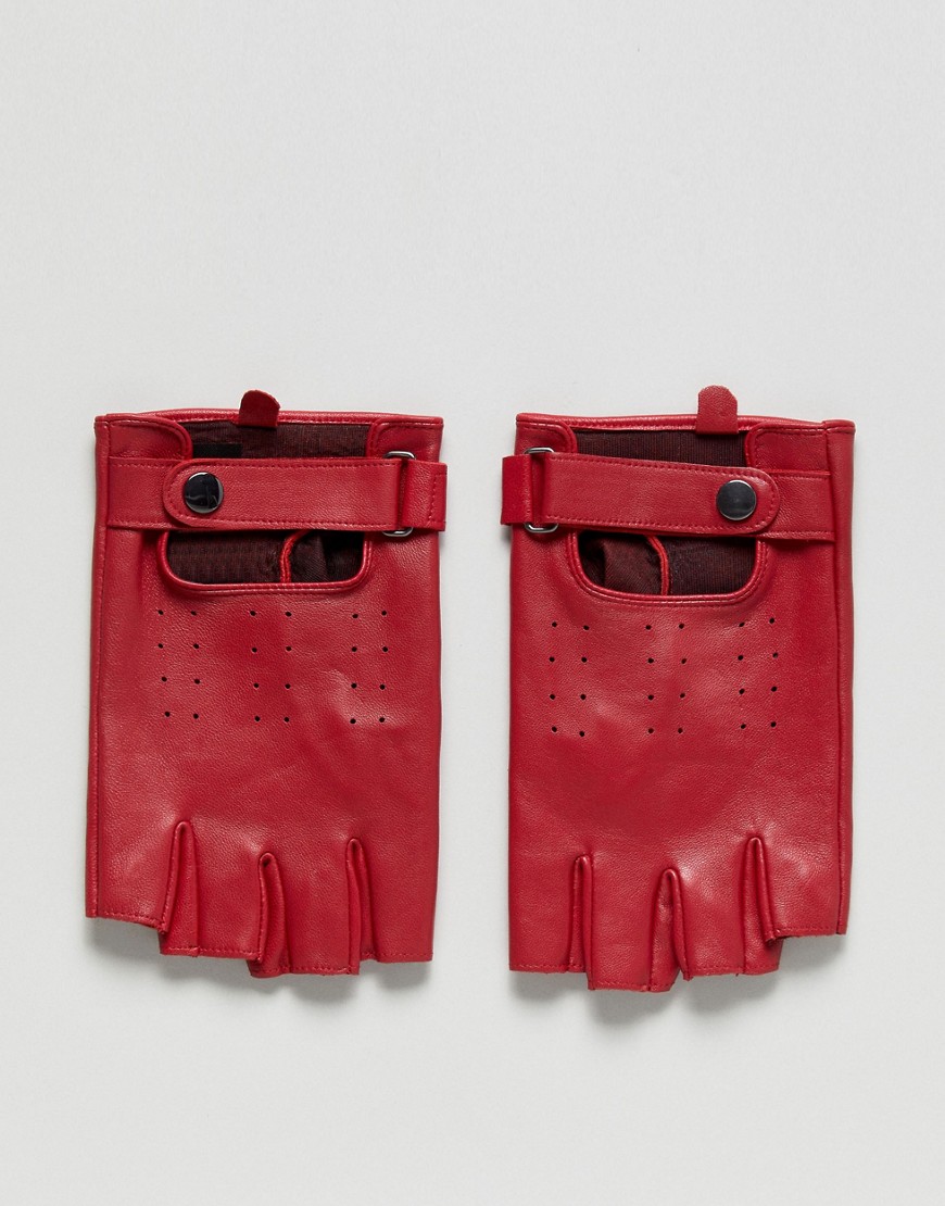 Красные кожаные перчатки без пальцев ASOS - Красный ASOS DESIGN 