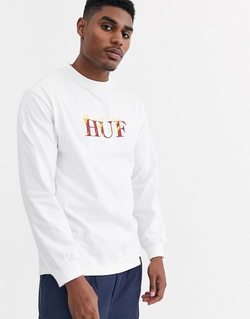 HUF Phoenix long sleeve t-shirt with embroidered flame print in white