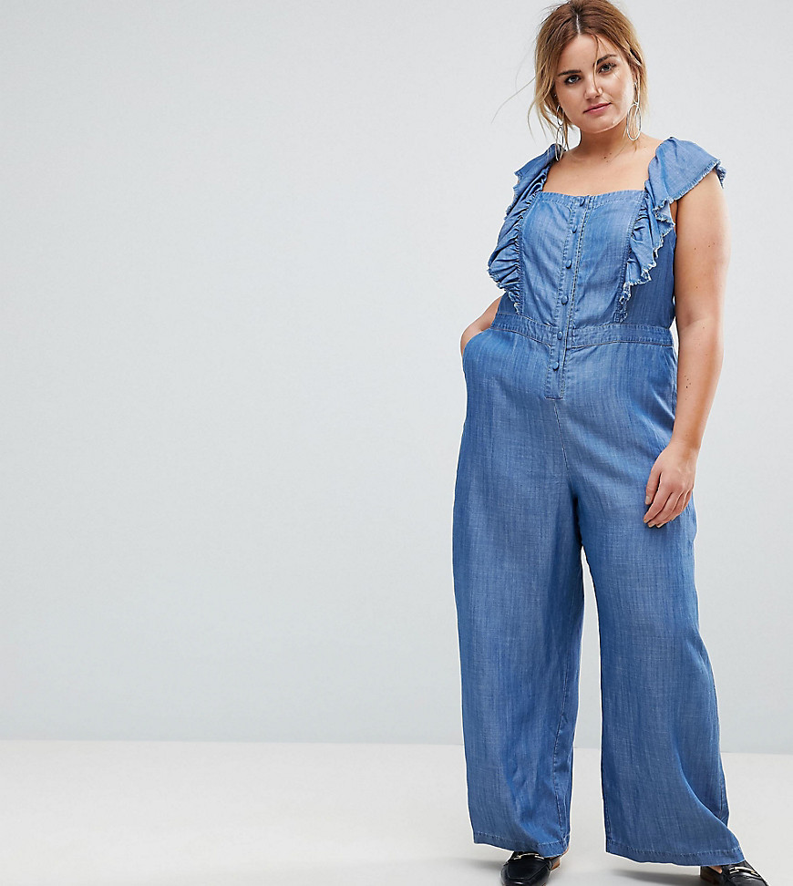 Current Air Plus Denim Jumpsuit with Ruffle Sleeve