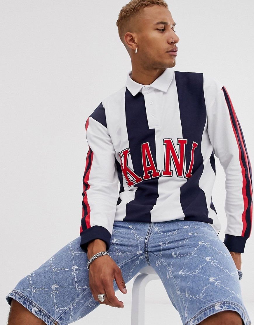 Karl Kani College Rugby long sleeve shirt in white/navy
