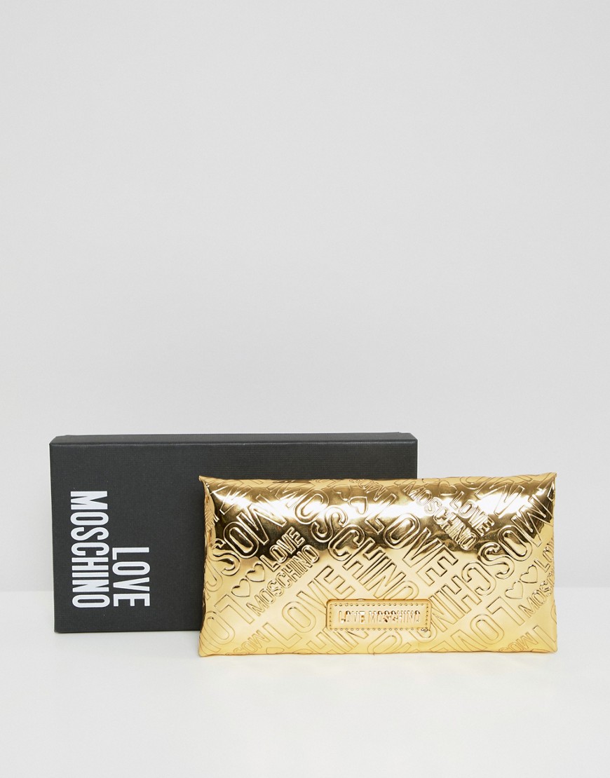 Love Moschino embossed patent logo purse - Gold
