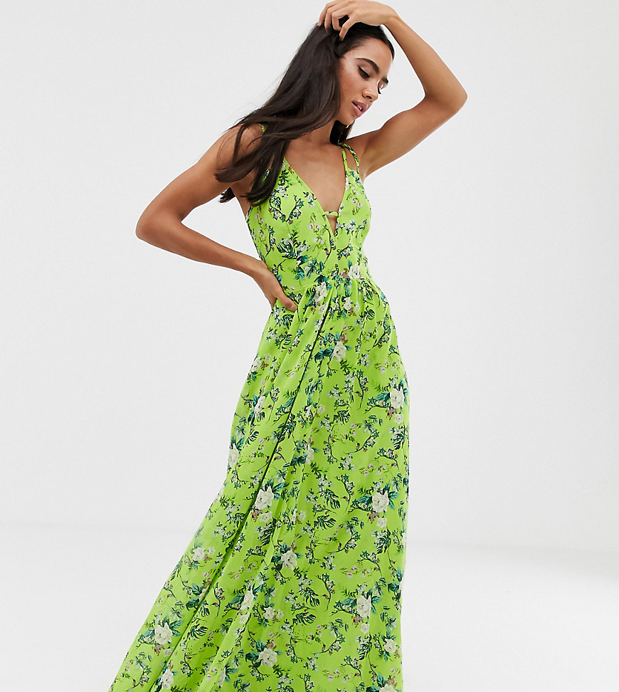 Asos Design Maxi Dress With Cami Straps And Cut Out Detail In Summer Floral Print-multi
