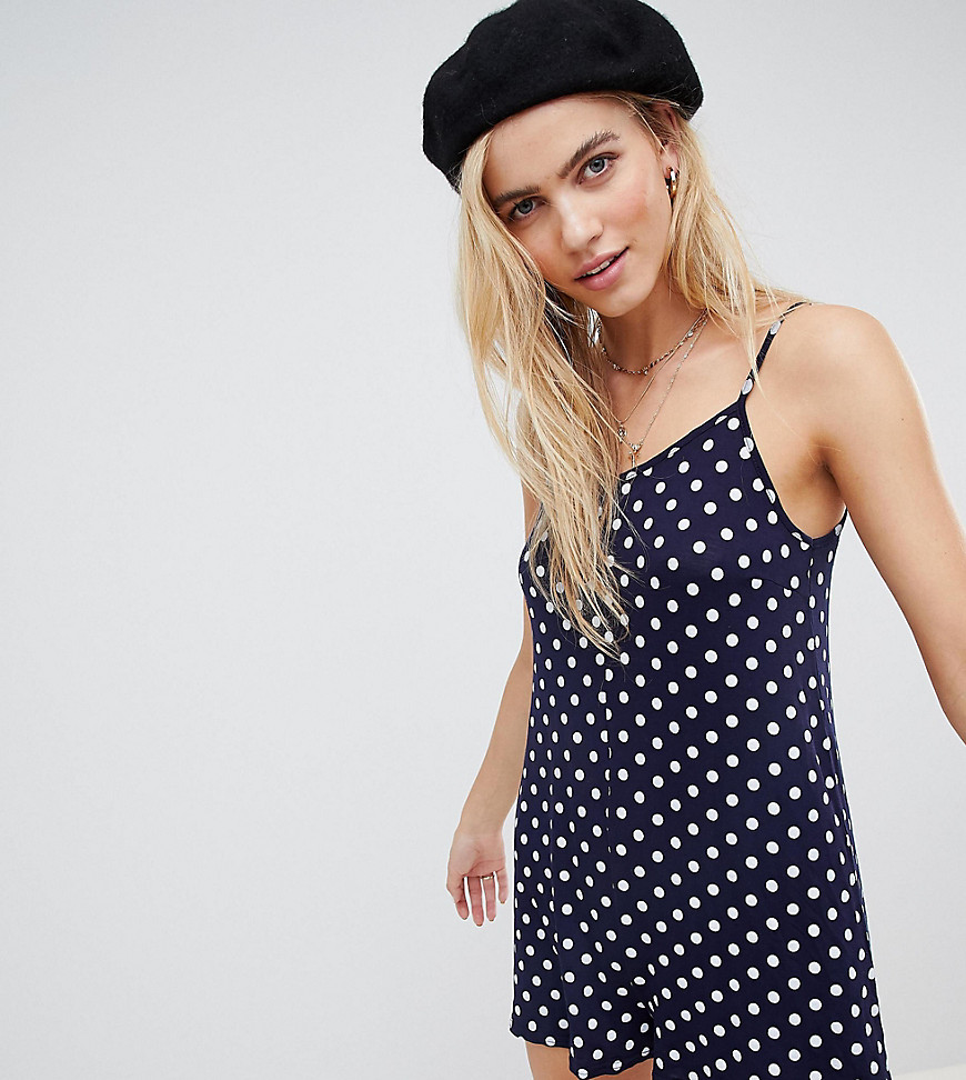 Daisy Street cami playsuit in polka dot - Navy and white spot