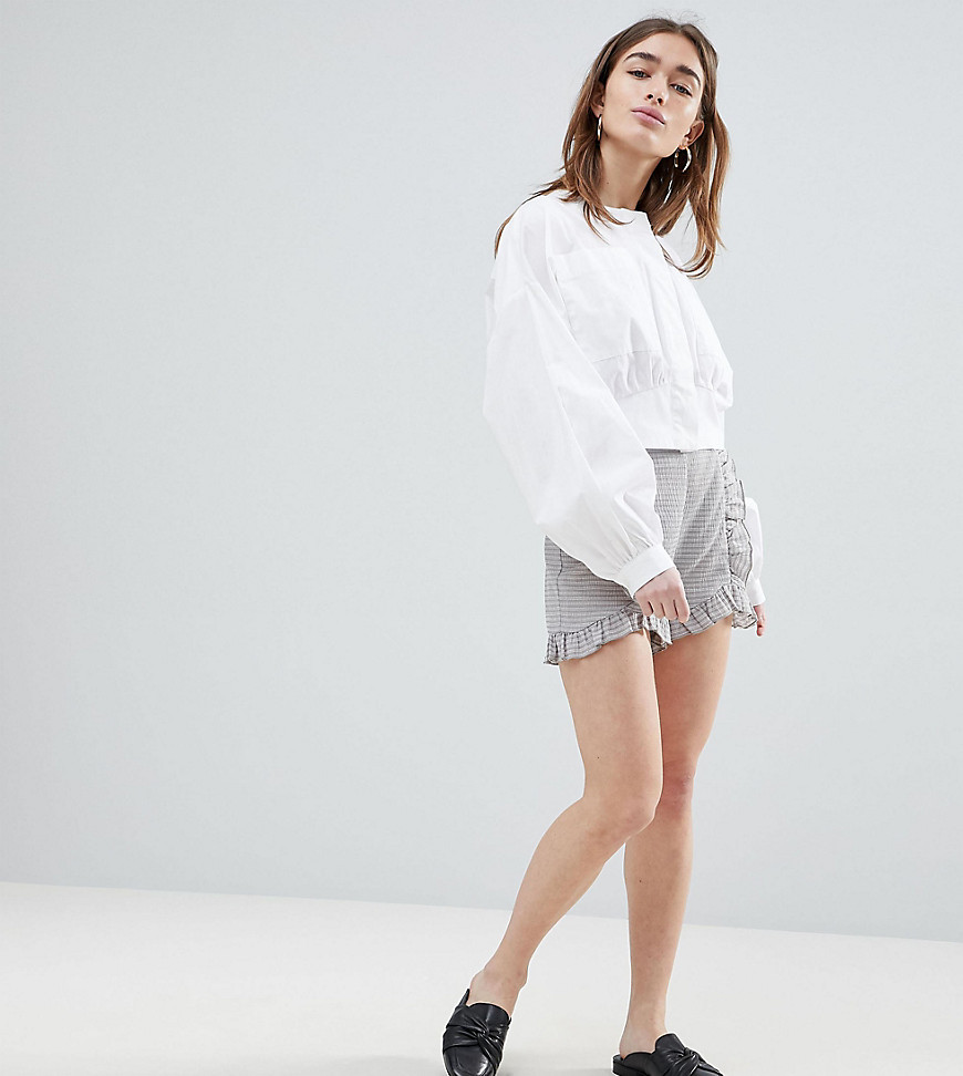 Lost Ink Petite Tailored Shorts With Ruffle Seams