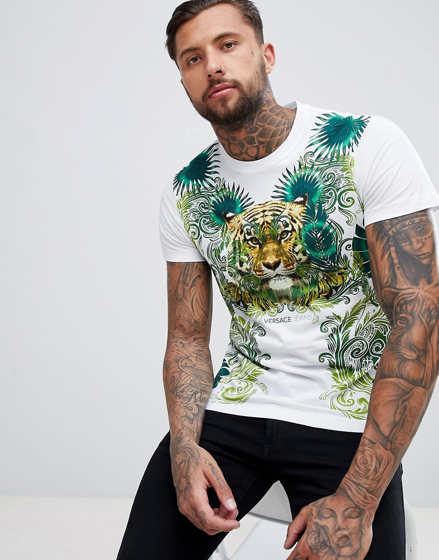 Versace Jeans T-Shirt In White With Tiger Jungle Print