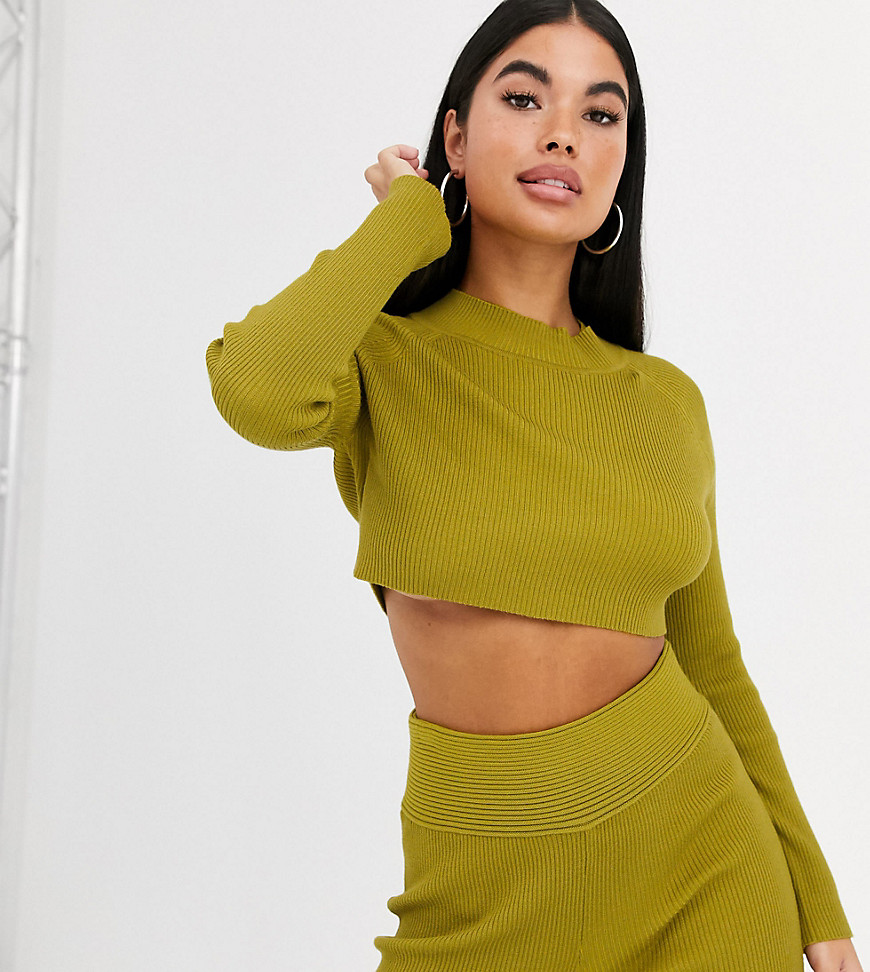 Missguided Petite co-ord high neck ribbed jumper in khaki