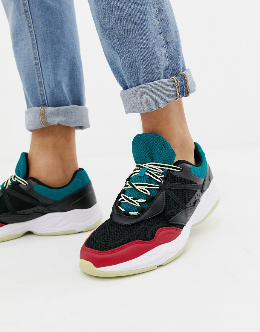 Pull&Bear chunky trainer with colour block in black