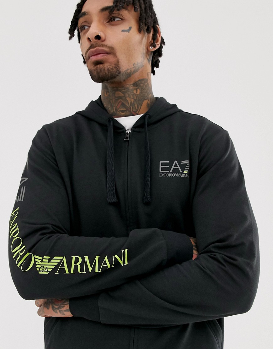 EA7 logo sleeve hooded sweat in black