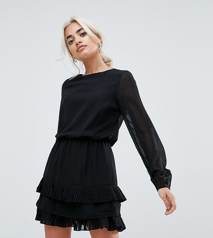 Vero Moda Petite Pleated Hem Mini Dress - Black