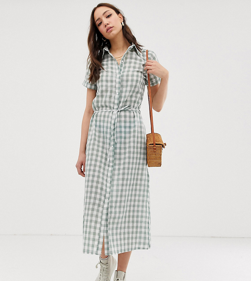 Glamorous Tall shirt dress with belt in grid check