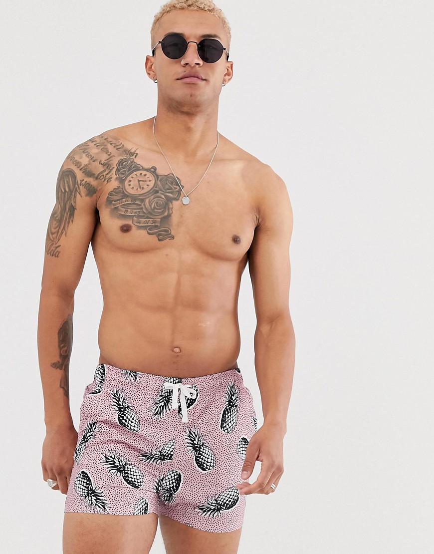 Bershka swim shorts with pineapple print in pink