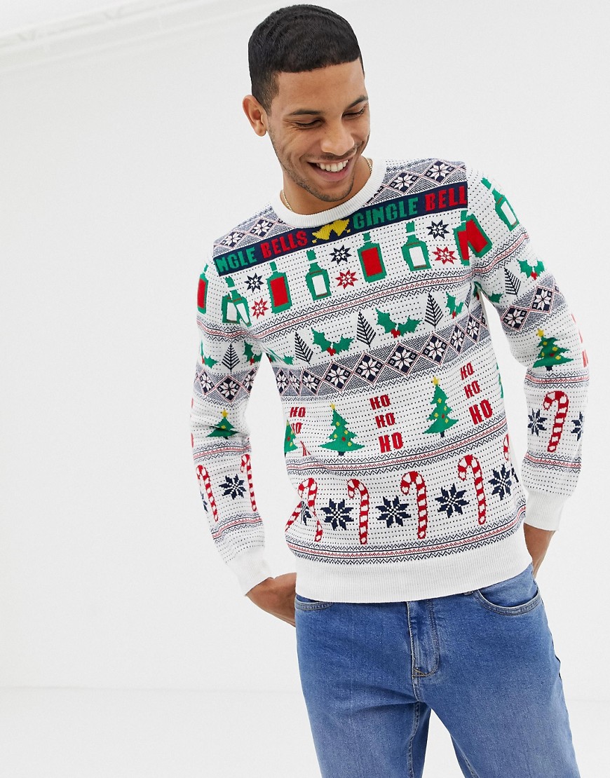 Burton Menswear Christmas jumper with jingle bells in white